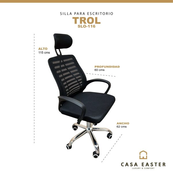 Silla De Escritorio para Interior de Aluminio Color Negro TROL-TROL-SLO-116 - Imagen 2