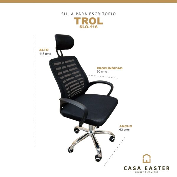 Silla De Escritorio para Interior de Aluminio Color Negro TROL-TROL-SLO-116 - Imagen 2