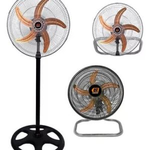 Ventilador 3 En 1 Lusqtoff 18 Pulgadas 5 Aspas Metalicas Aluminio Potente Reforzado 90W De Pie De Pared De Mesa De piso Color Negro